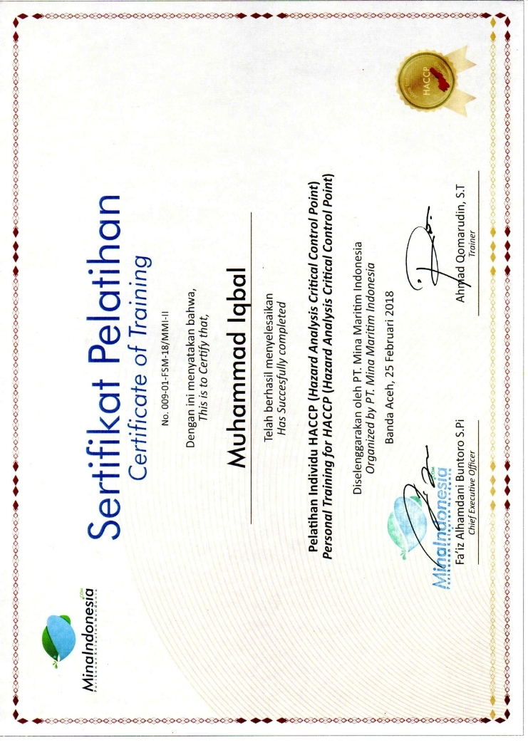 HACCP Training Certificate - Muhammad Iqbal